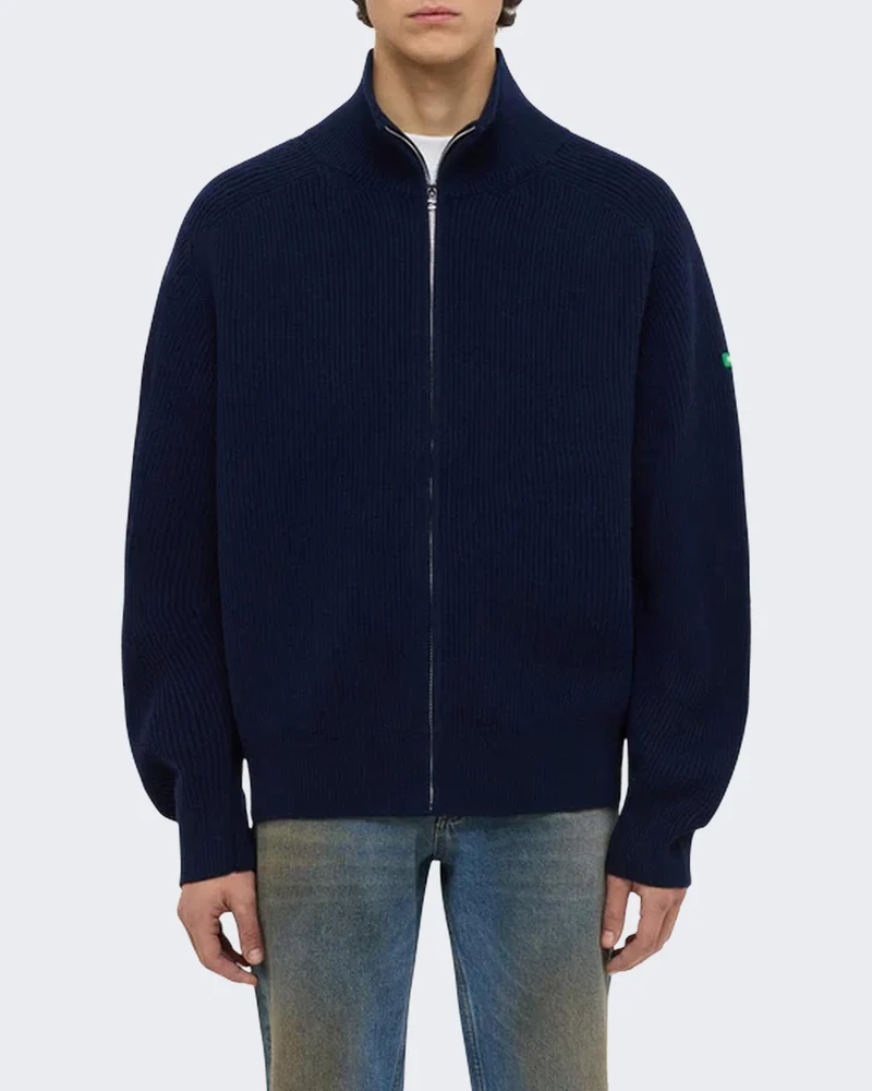 Heren Gebreide cardigan met badge-detail Blauw