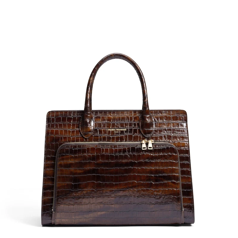 Isabel Bernard Honoré Nadine croco bruine kalfsleren handtas met 13 inch laptopvak IB25110-230-13