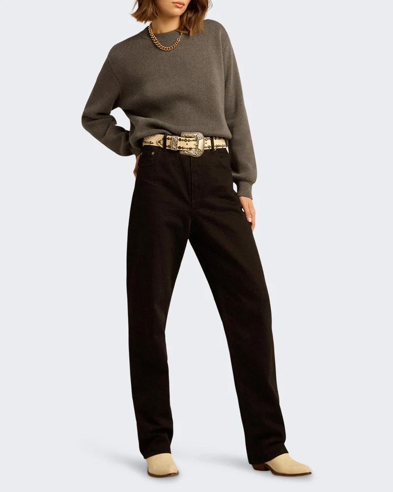 Dames Boyfriend Knit Crew Neck Grijs