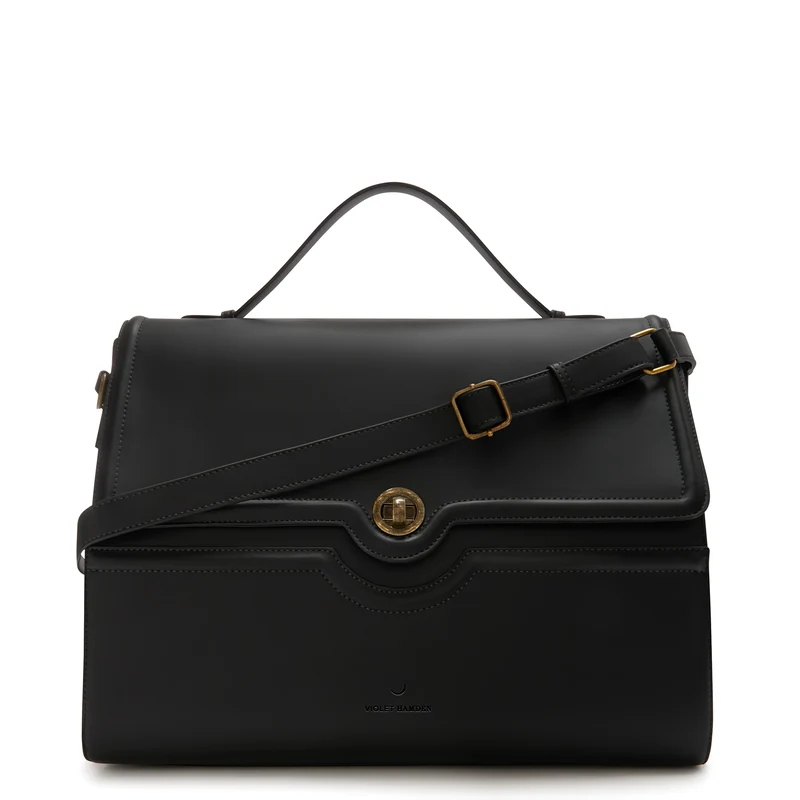 Violet Hamden Essential Bag Zwarte Handtas met 16.4 inch Laptopvak VH21005