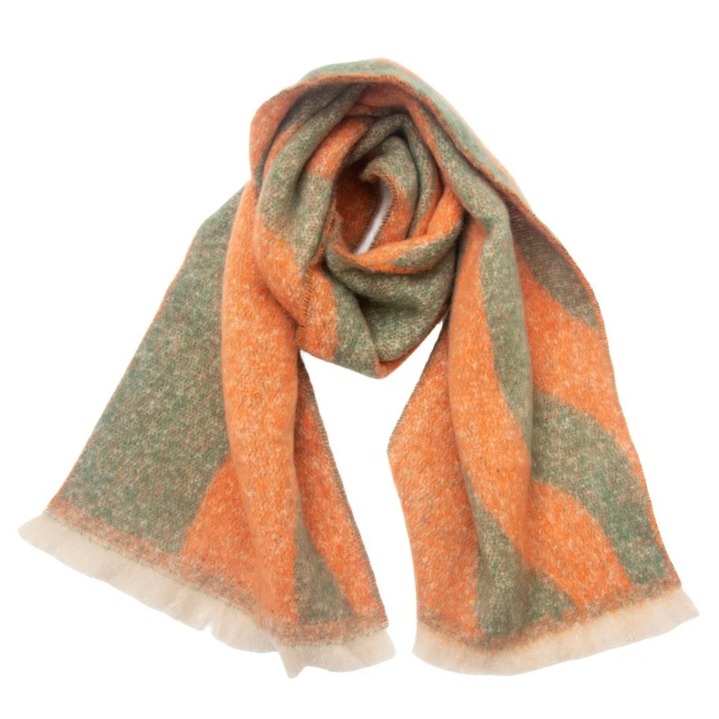 Herfst- en winterboucle jacquard sjaal - gestreepte contrastkleurige sjaals groothandel