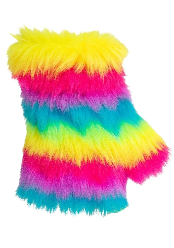 Handschoenen Pluche Regenboog Streep
