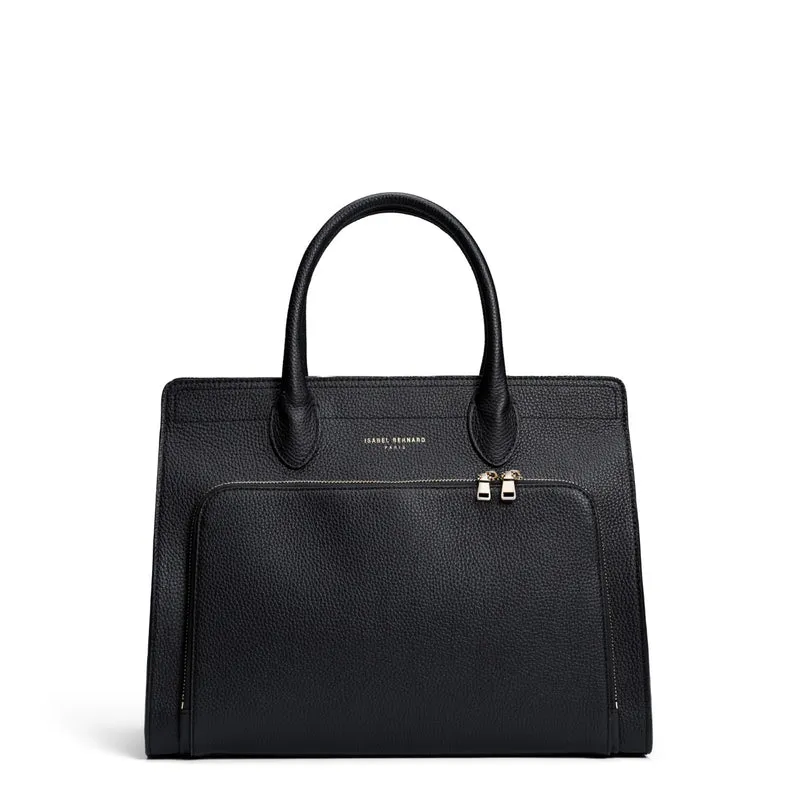 Isabel Bernard Honoré Nadine zwarte kalfsleren handtas met 13 inch laptopvak IB25110-001-13