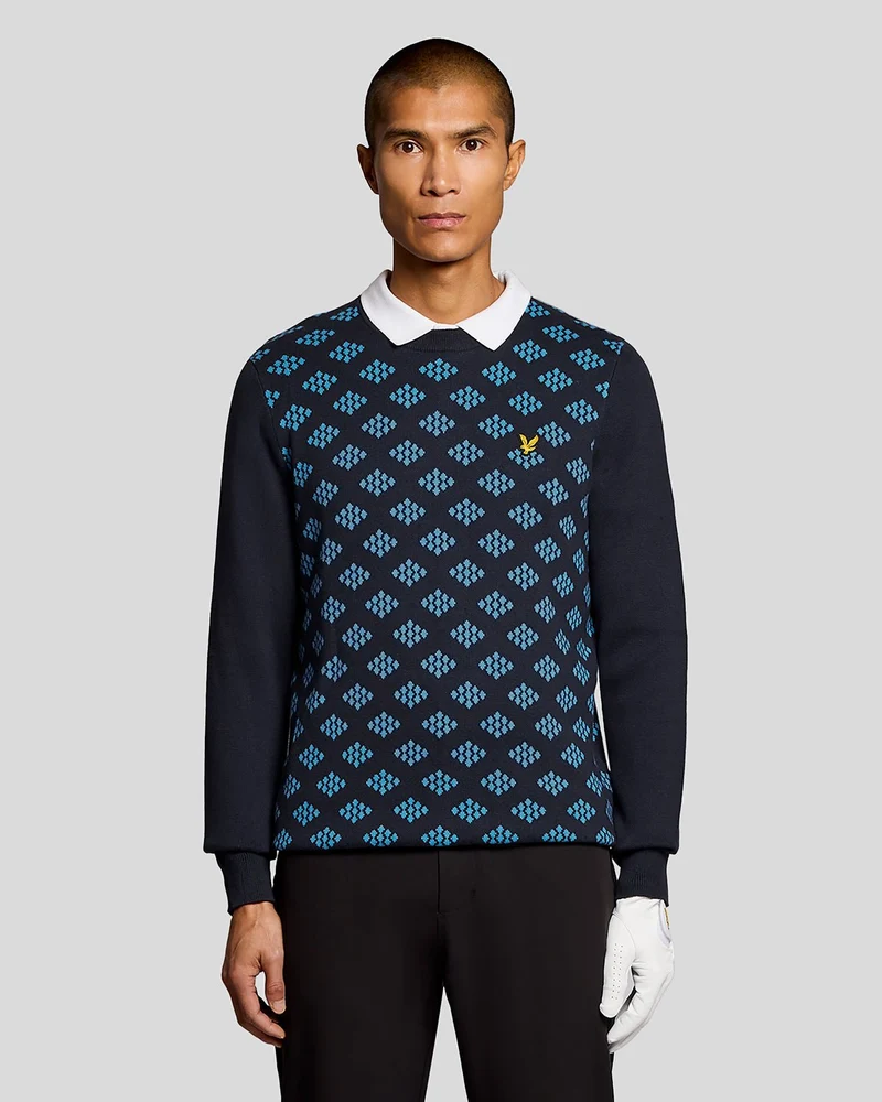 Cotton Crew Neck Argyle Jumper