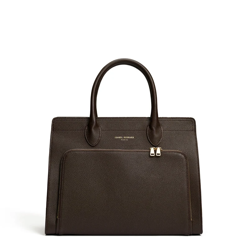 Isabel Bernard Honoré Nadine donkerbruine kalfsleren handtas met 13 inch laptopvak IB25110-031-13
