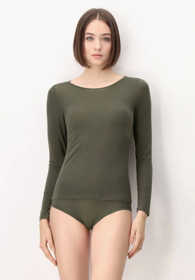 Perfect Line Cashmere - T-Shirt Long Sleeve leger groen