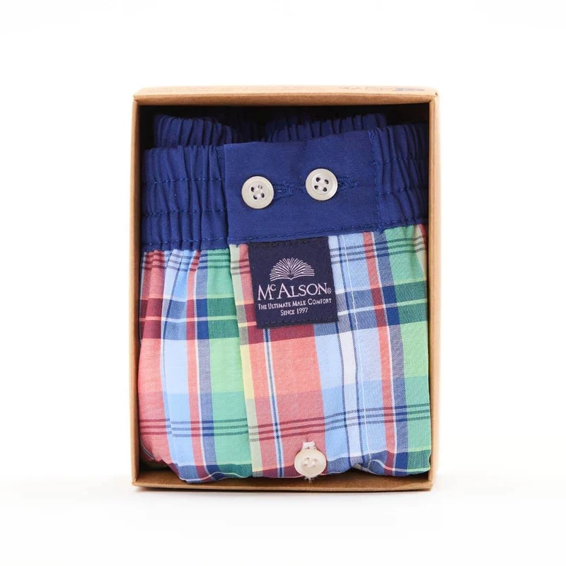 Mc Alson Boxershort met binnenbroek Madras Green, Red & Blue M5331 blauw