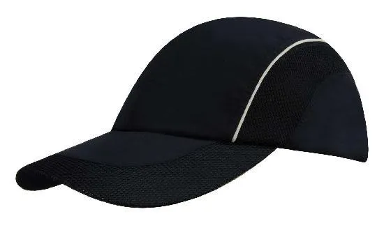 SPRING WOVEN FABRIC CAP WITH MESH TO SIDE PANELS AND PEAK