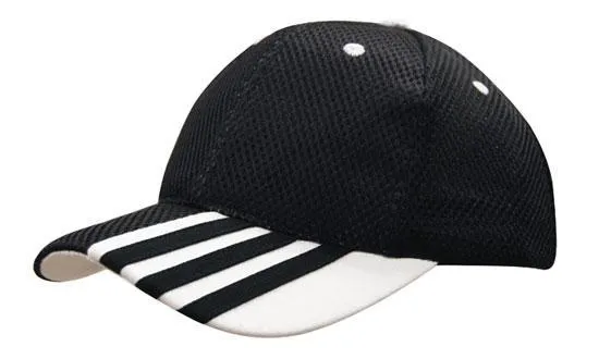 SANDWICH MESH CAP WITH STRIPING ON PEAK