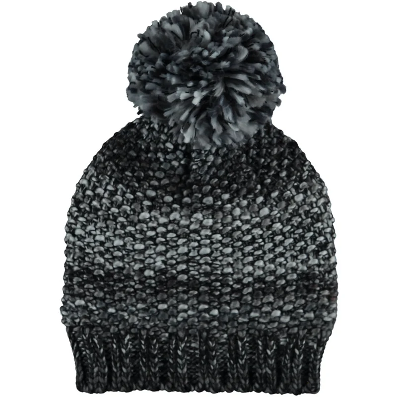 Meisjes muts zwart-grijs met pompon