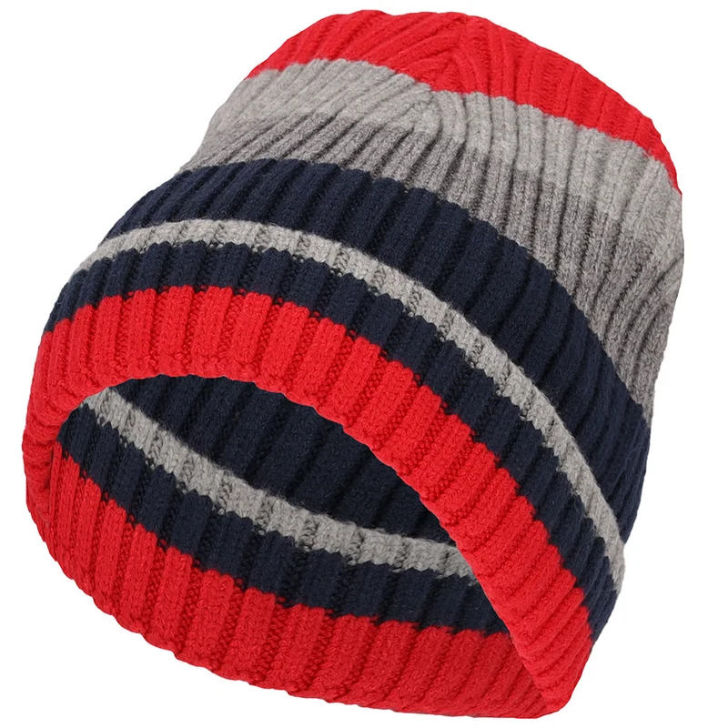 Jongens muts rood-grijs. Maat: XS