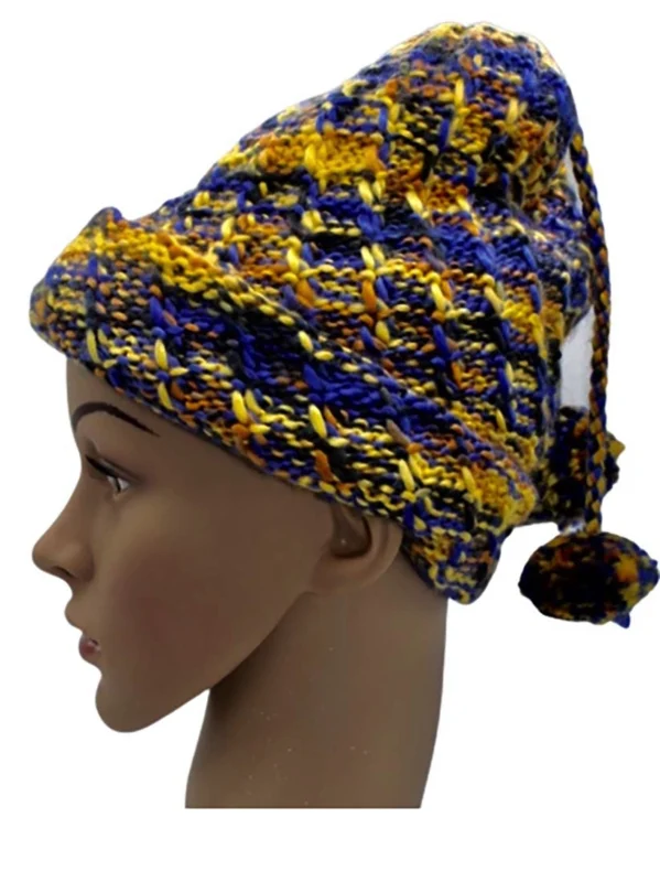 Meisjes muts geel-blauw. Maat: XS