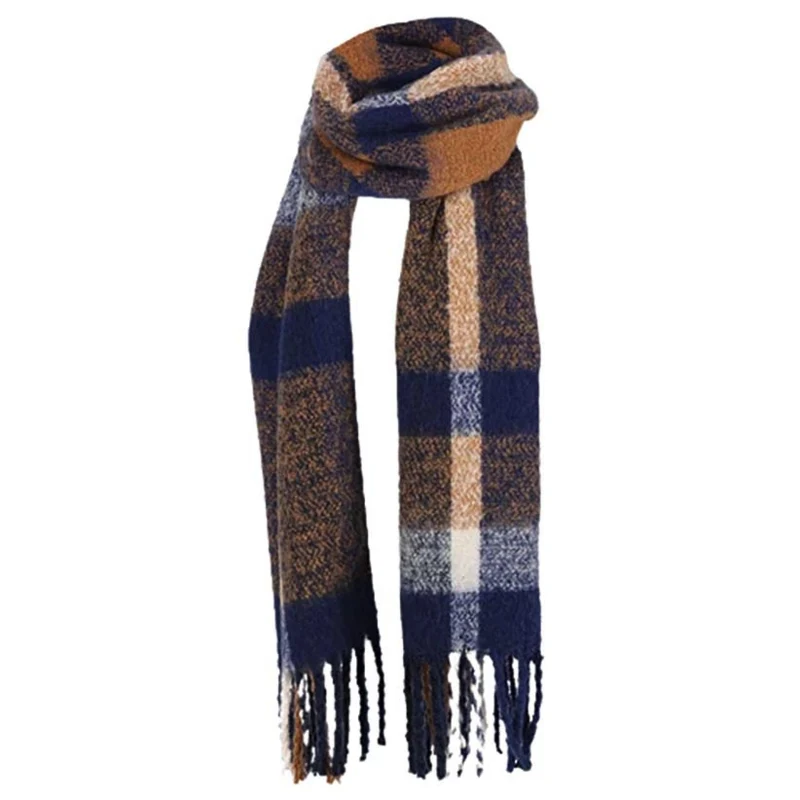 Wintersjaal blauw-camel