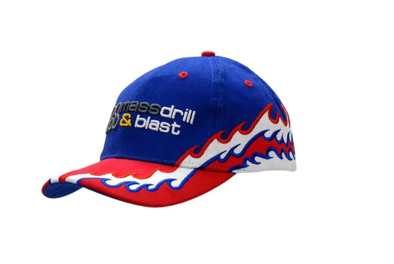 BRUSHED HEAVY COTTON CAP WITH FLAME DESIGN/EMBROIDERY ON CROWN & PEAK