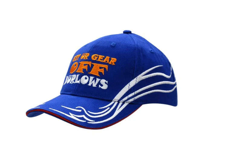 BRUSHED HEAVY COTTON CAP WITH SANDWICH TRIM AND EMBROIDERED PATTERN ON CROWN & PEAK