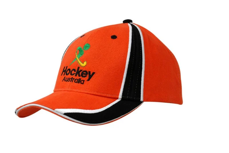 BRUSHED HEAVY COTTON CAP WITH SANDWICH TRIM AND FABRIC INSERTS/EMBROIDERY ON CROWN & PEAK