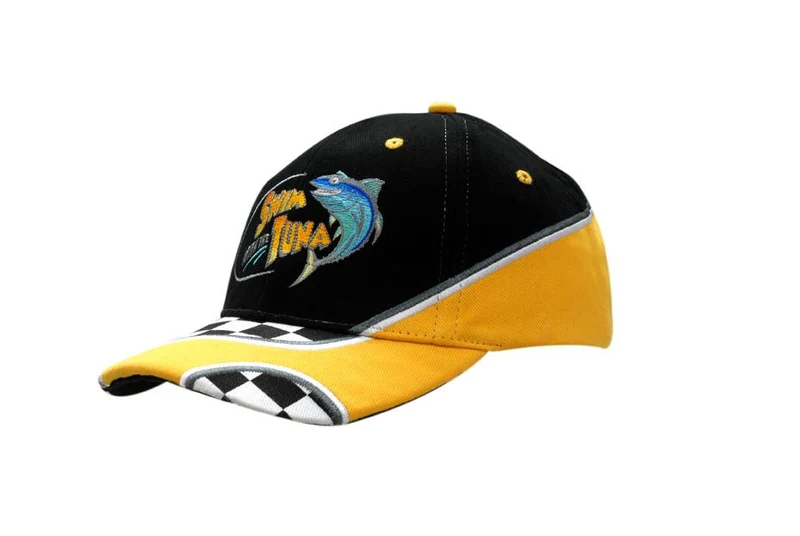 BRUSHED HEAVY COTTON CAP WITH EMBROIDERY ON CROWN/PEAK & PRINTED CHECKS ON PEAK
