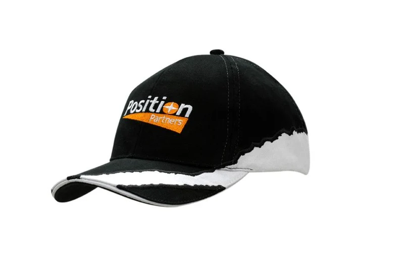 BRUSHED HEAVY COTTON CAP WITH SANDWICH TRIM & INSERTS/EMBROIDERY ON CROWN & PEAK