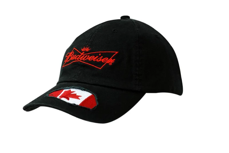 WASHED CHINO TWILL CAP WITH FRAYED APPLIQUE ON PEAK