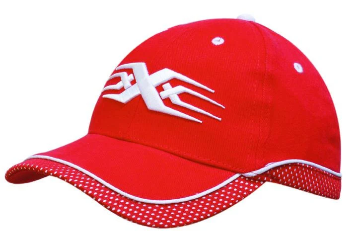 BRUSHED HEAVY COTTON CAP WITH PEAK & CROWN MESH TRIM AND PIPING