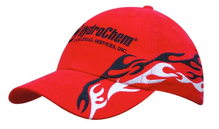 BRUSHED HEAVY COTTON CAP WITH FLAME EMBROIDERY TO PEAK & CROWN