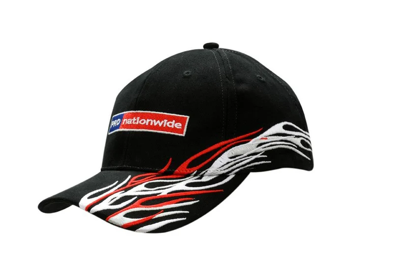 BRUSHED HEAVY COTTON CAP WITH PEAK & CROWN FLAME EMBROIDERY