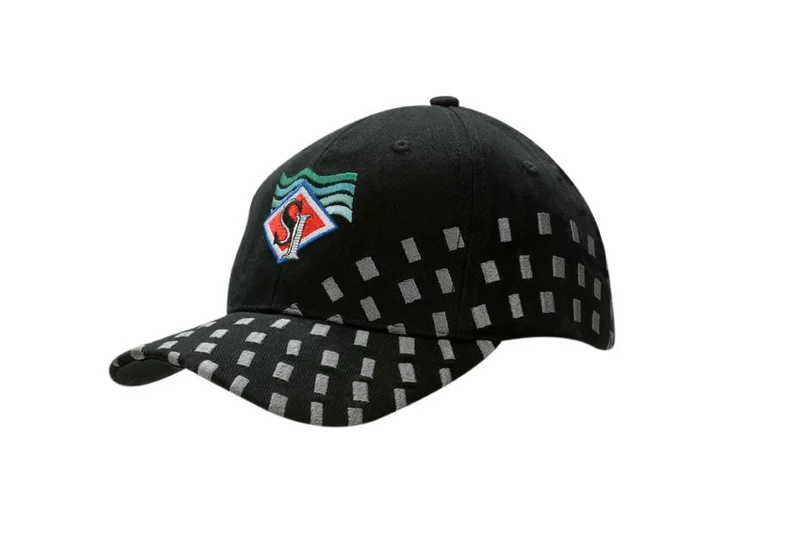 BRUSHED HEAVY COTTON CAP WITH EMBROIDERED SQUARES ON CROWN & PEAK