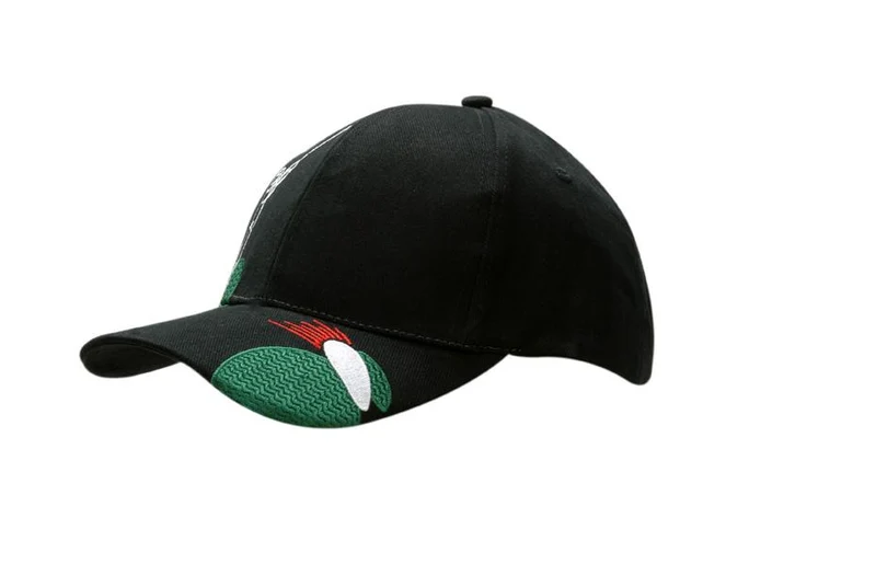 BRUSHED HEAVY COTTON CAP WITH GOLF DESIGN ON CROWN & PEAK