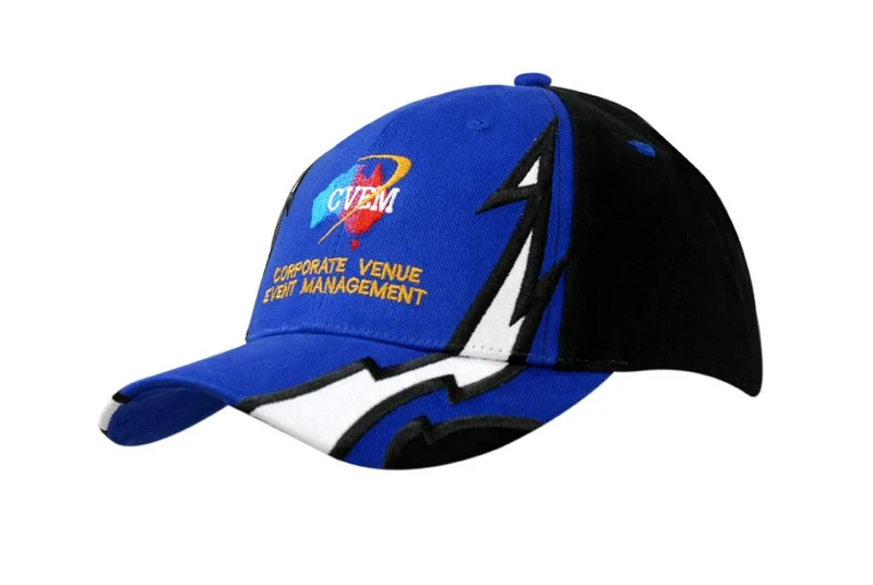 BRUSHED HEAVY COTTON CAP WITH LIGHTNING DESIGN ON CROWN & PEAK AND BACK ARCH TRIM