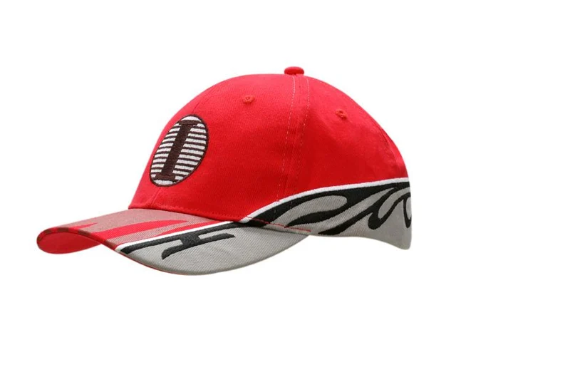 BRUSHED HEAVY COTTON CAP WITH INSERTS/EMBROIDERY ON CROWN/PEAK & PRINT DESIGN ON PEAK