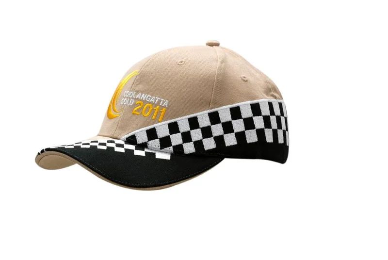 BRUSHED HEAVY COTTON CAP WITH SANDWICH TRIM & CHECK EMBROIDERY ON CROWN & PEAK