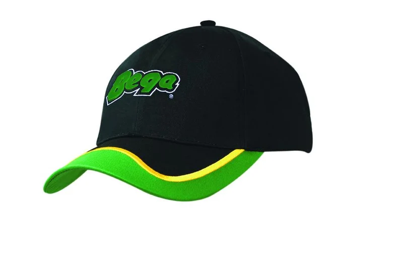 POLY/COTTON CAP WITH FABRIC INSERT & EMBROIDERY ON PEAK