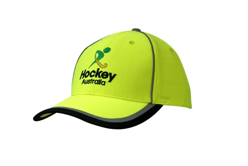 LUMINESCENT SAFETY CAP WITH REFLECTIVE PIPING/STRIPES ON CROWN & PEAK