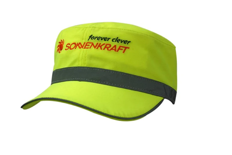 LUMINESCENT SAFETY MILITARY CAP WITH REFLECTIVE OPEN SANDWICH & REFLECTIVE CROWN TRIM