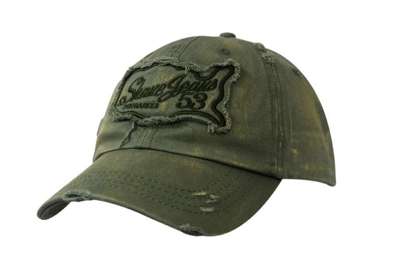 SPRAY WASHED CHINO TWILL CAP WITH DISTRESS MARKS ON CROWN & PEAK