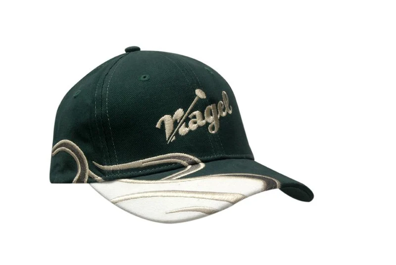 BRUSHED HEAVY COTTON CAP WITH SWIRL EMBROIDERY ON CROWN & PEAK