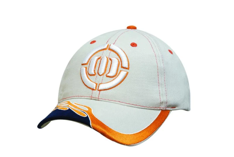 BRUSHED HEAVY COTTON CAP WITH BLAZE EMBROIDERY ON PEAK AND CONTRASTING STITCHING
