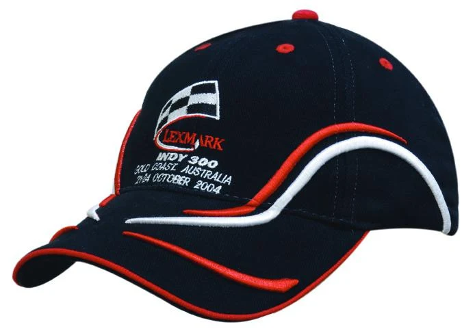 BRUSHED HEAVY COTTON CAP WITH RUNNING LINE EMBROIDERY ON PEAK AND CROWN