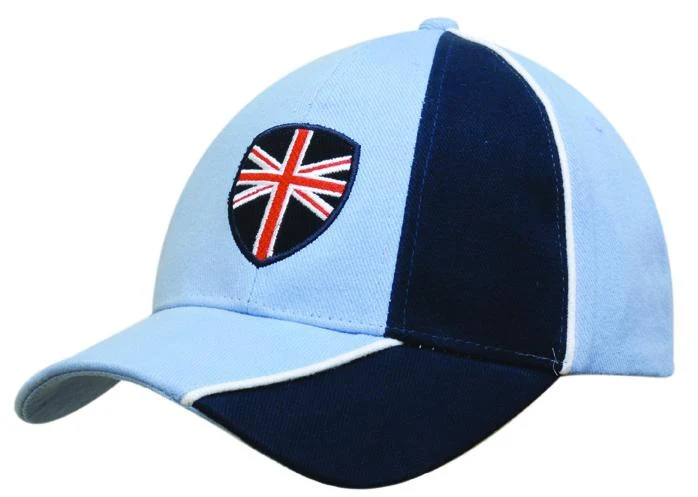 BRUSHED HEAVY COTTON CAP WITH PEAK AND CROWN INDENT AND CONTRASTING PIPING