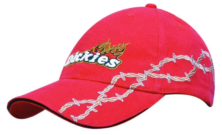 BRUSHED HEAVY COTTON CAP WITH SANDWICH BARBED WIRE EMBROIDERY