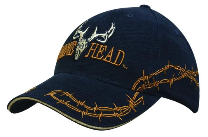 BRUSHED HEAVY COTTON CAP WITH SANDWICH BARBED WIRE EMBROIDERY