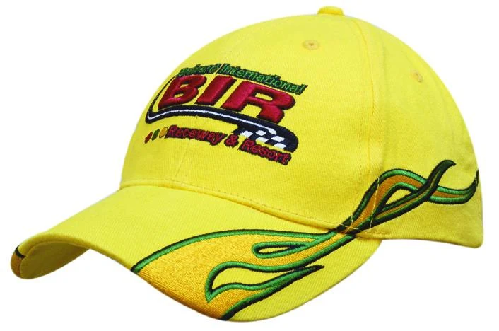 BRUSHED HEAVY COTTON CAP WITH FLAME EMBROIDERY ON PEAK & SIDE