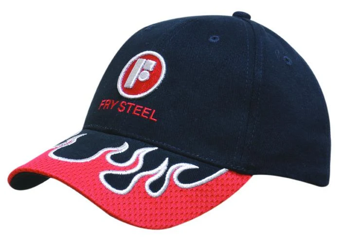 BRUSHED HEAVY COTTON CAP WITH MESH INDENTED PEAK FLAMES