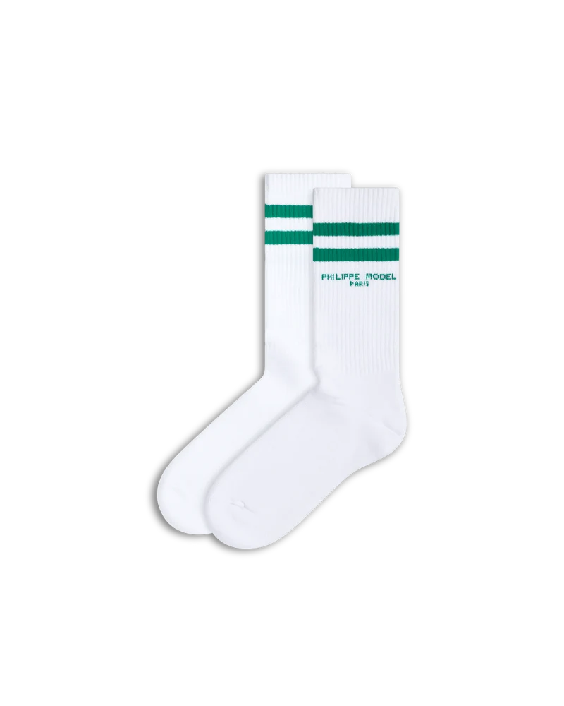 Socks in Cotton, White Green
