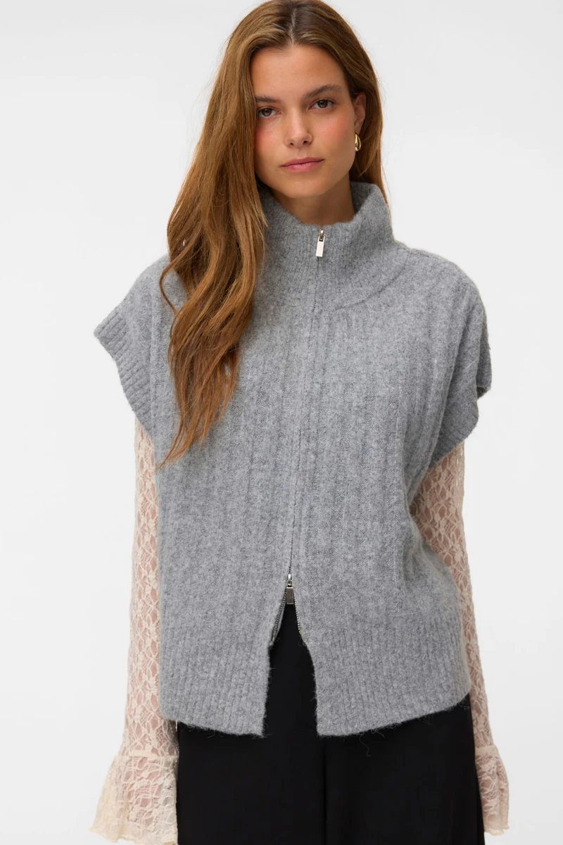 Bang Rib Highneck Zipper - Medium Grey Melange
