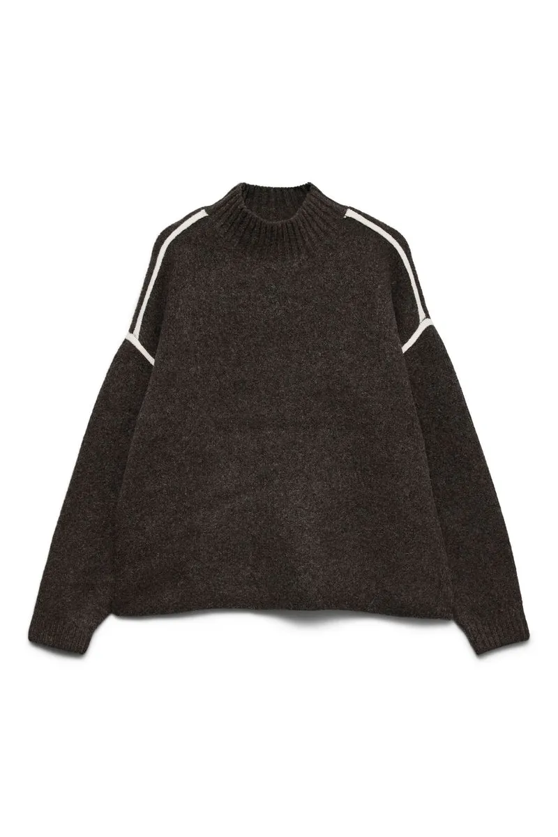 Boom Highneck Piping Pullover - Chocolate Torte