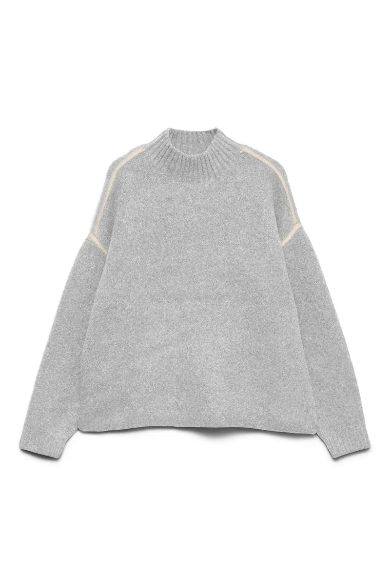 Boom Highneck Piping Pullover - Light Grey Melange