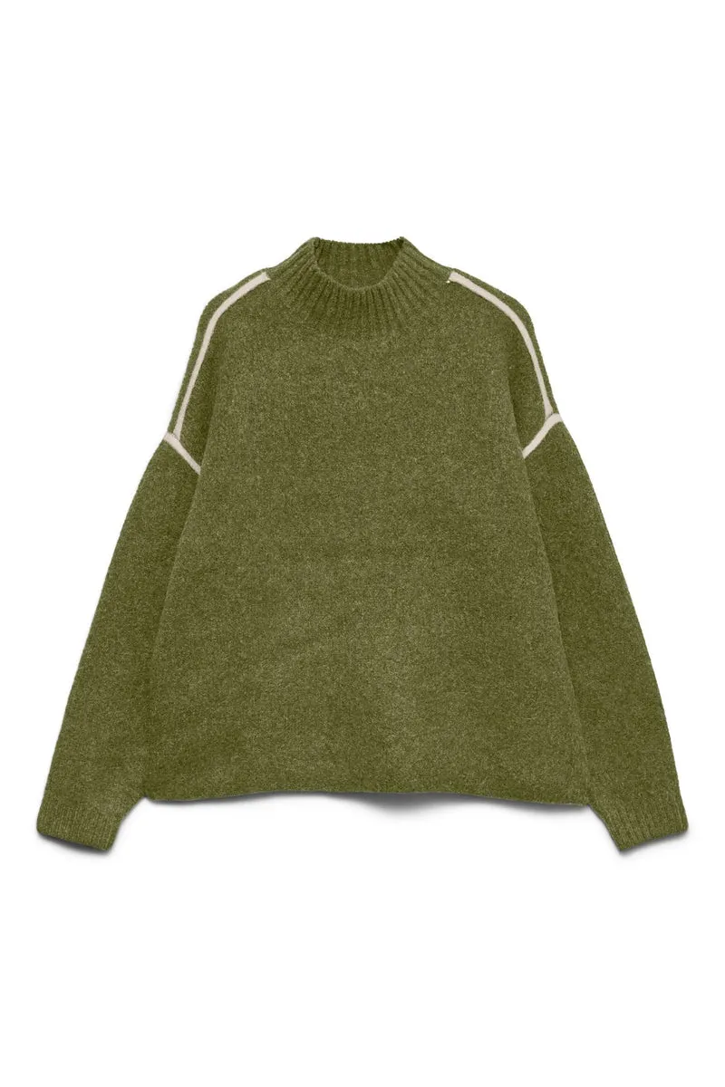 Boom Highneck Piping Pullover - Sphagnum w. Birch Contrast