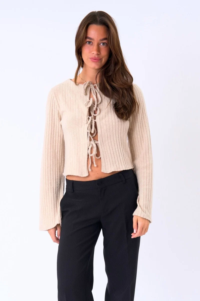 Ivy Tie Blouse Knit - Beige