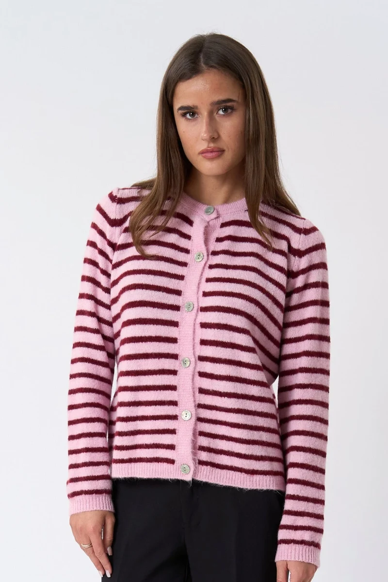 Crizette Striped Knit Cardigan - Pink/Burgundy